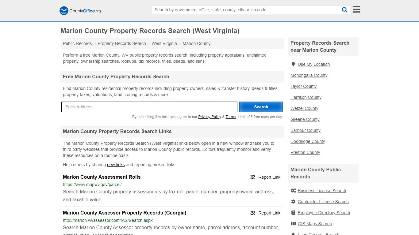 Property Records Search - Marion County, WV (Assessments ...