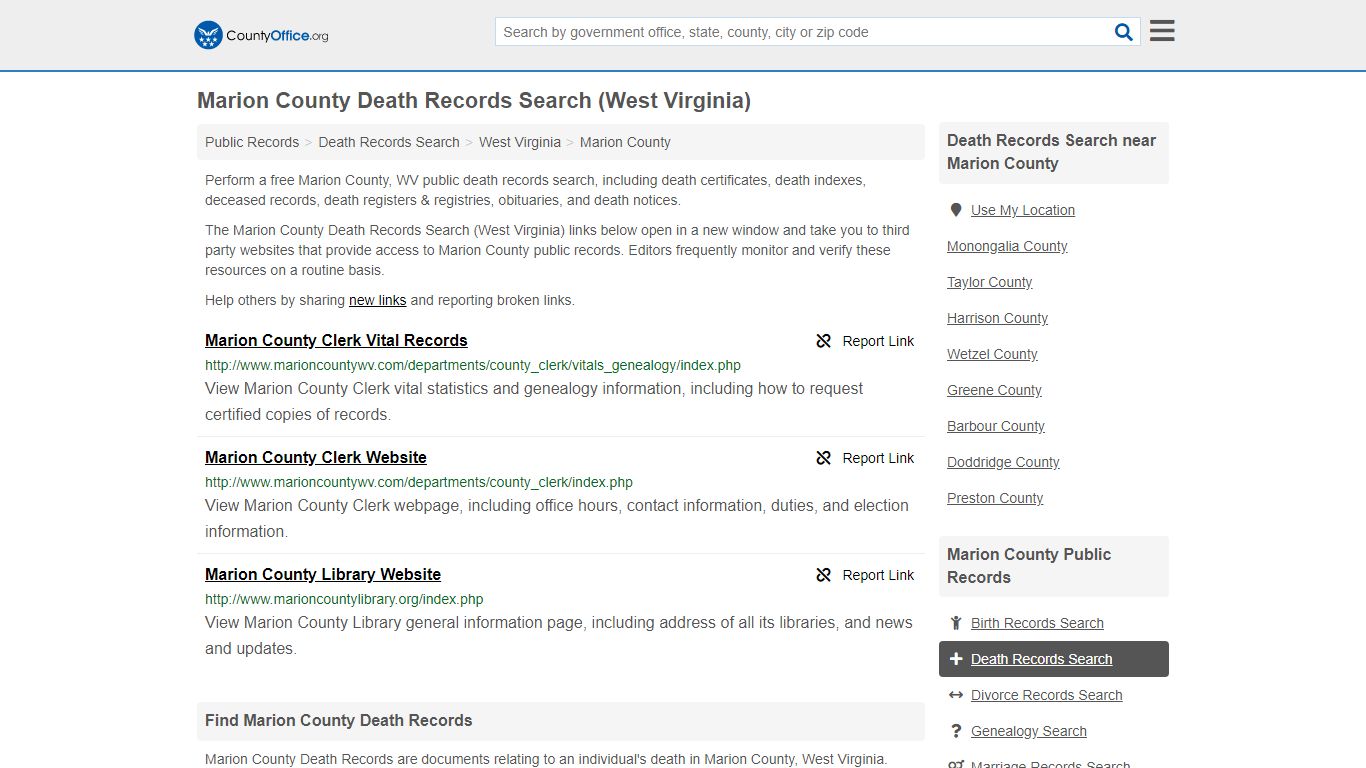 Death Records Search - Marion County, WV (Death ...